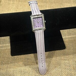 Genevex Women’s Watch Silver Tone Pave Bezel Lavender Leather Band